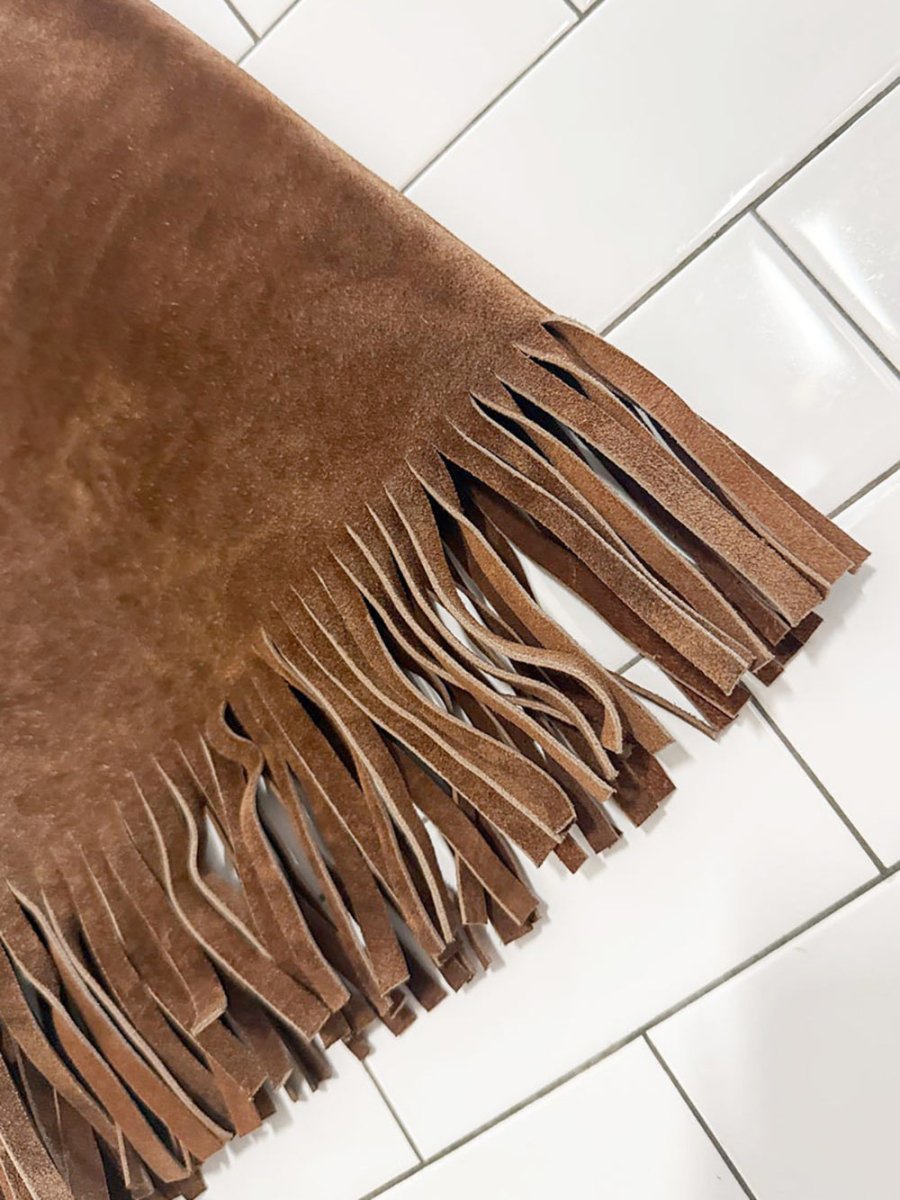 vintage 60s suede western fringe festival mini skirt | lightening zipper - good market thrift store