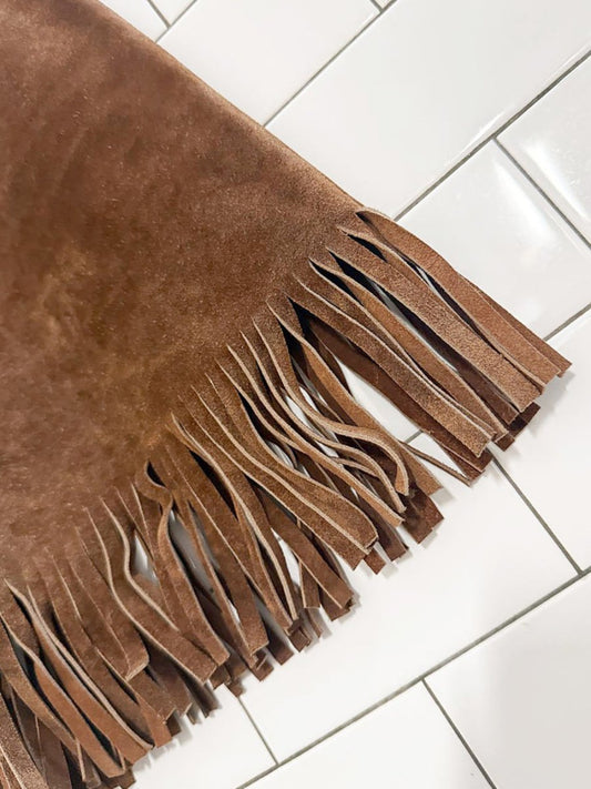 vintage 60s suede western fringe festival mini skirt | lightening zipper - good market thrift store