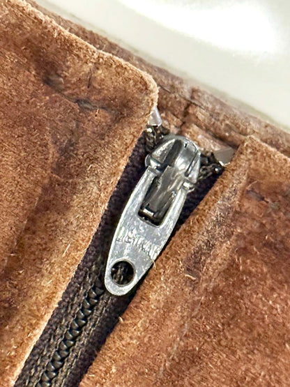 vintage 60s suede western fringe festival mini skirt | lightening zipper - good market thrift store