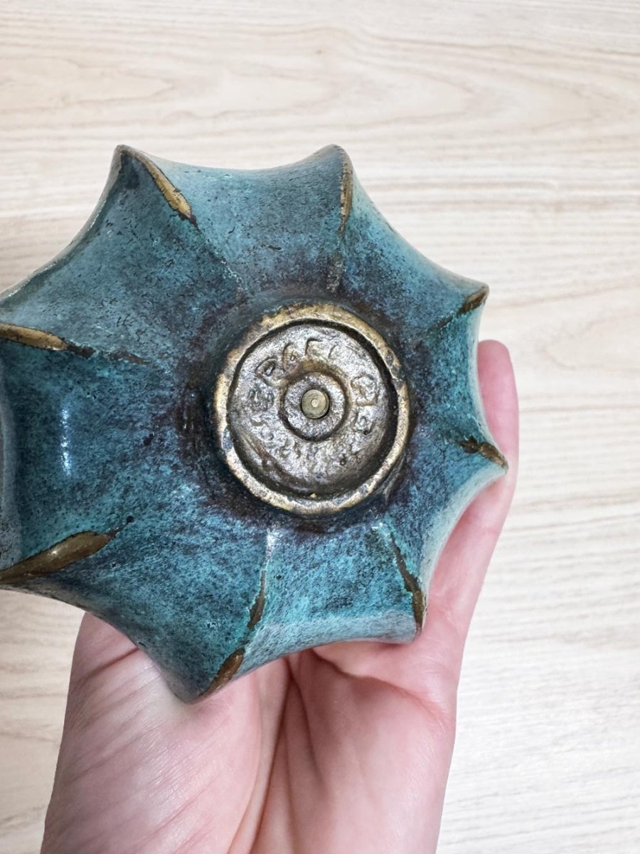 vintage 60s verdigris brass umbrella catch-all | mid-century - good market thrift store
