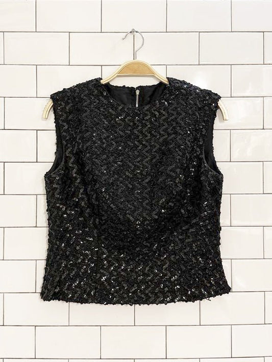 vintage 70s algo original sleeveless fitted sequin top - good market thrift store