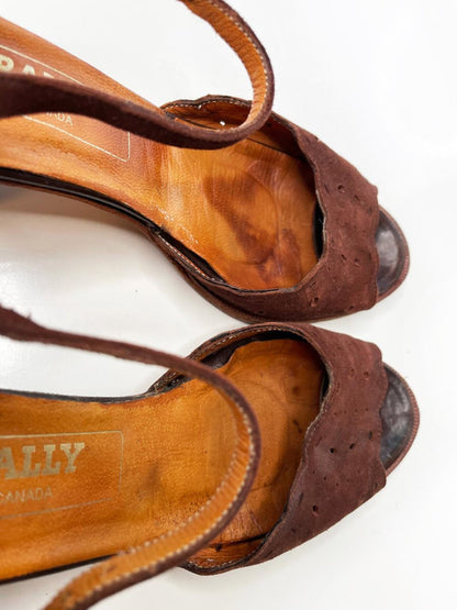 vintage 70s bally suede scallop mary jane low heeled sandal - good market thrift store