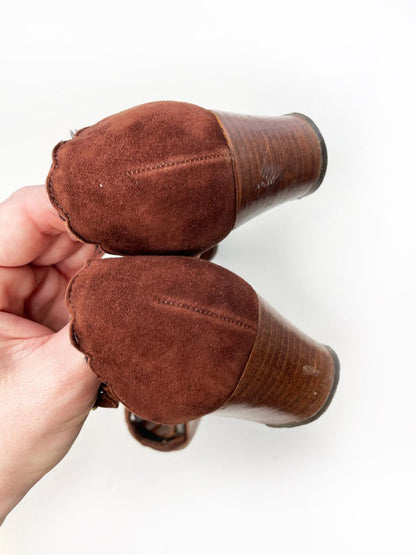 vintage 70s bally suede scallop mary jane low heeled sandal - good market thrift store