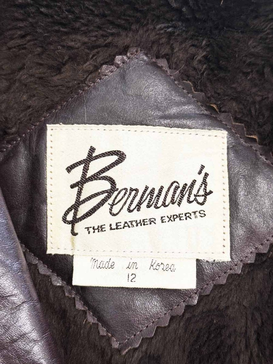 vintage 70s benman's leather plush belted jacket | zip out lining - good market thrift store