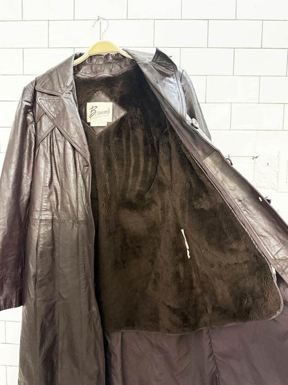 vintage 70s benman's leather plush belted jacket | zip out lining - good market thrift store