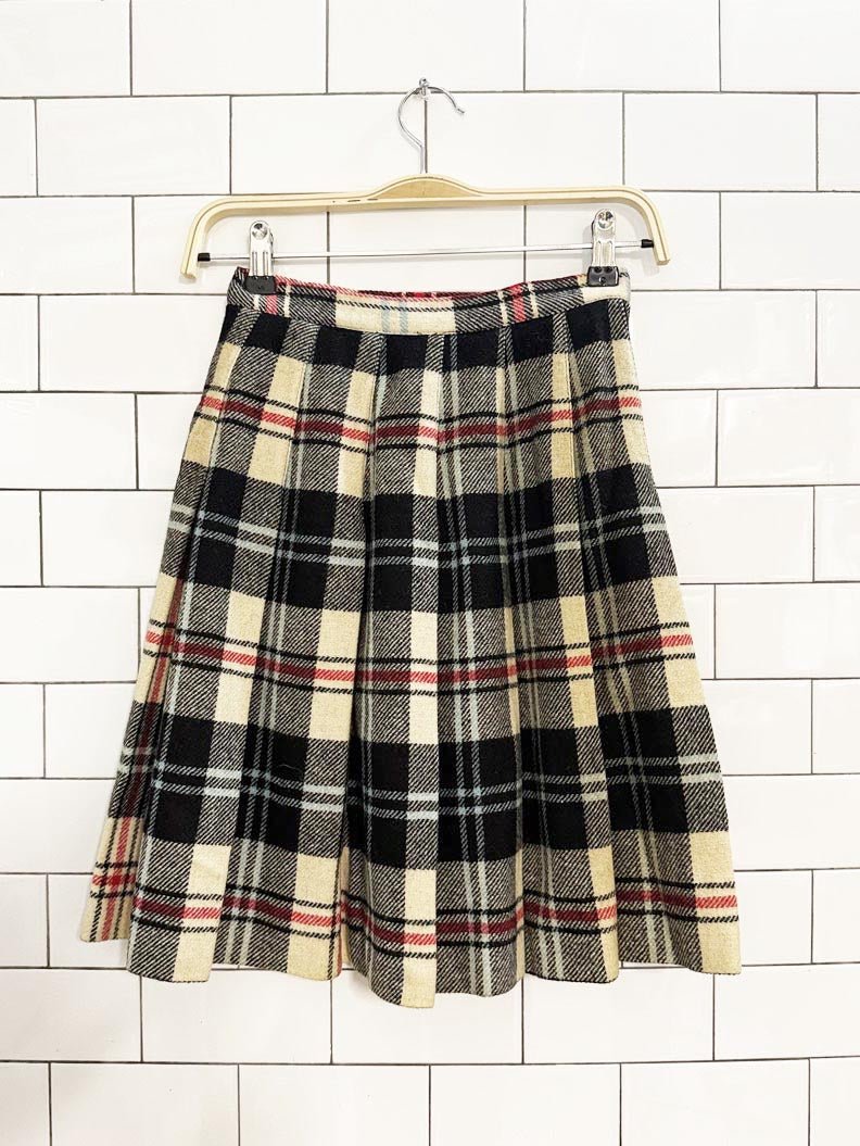 vintage 70s bobbie brooks wool - blend pleated plaid mini skirt | union made in USA - good market thrift store
