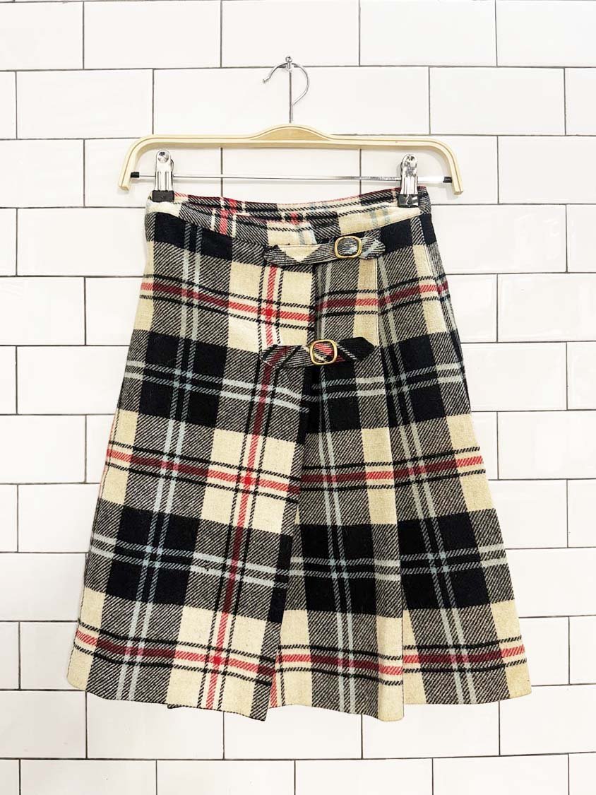 vintage 70s bobbie brooks wool - blend pleated plaid mini skirt | union made in USA - good market thrift store