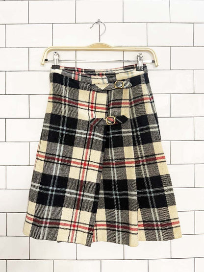 vintage 70s bobbie brooks wool - blend pleated plaid mini skirt | union made in USA - good market thrift store