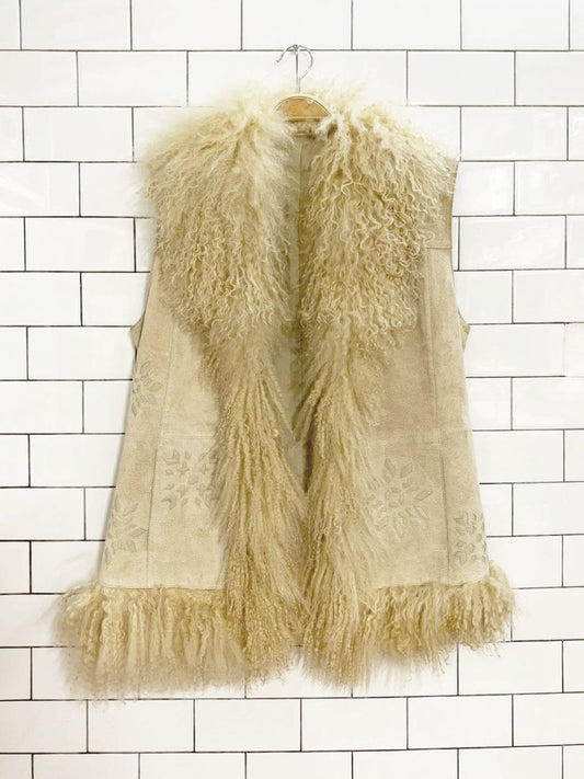 vintage 70s boho mongolian sheepskin suede vest | leather cut out - good market thrift store