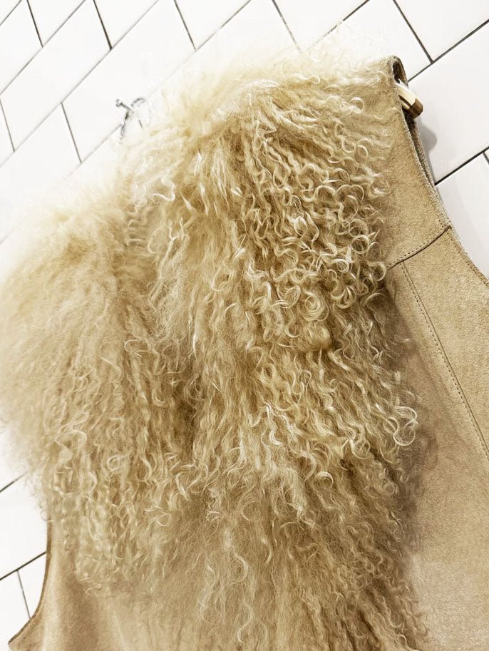 vintage 70s boho mongolian sheepskin suede vest | leather cut out - good market thrift store