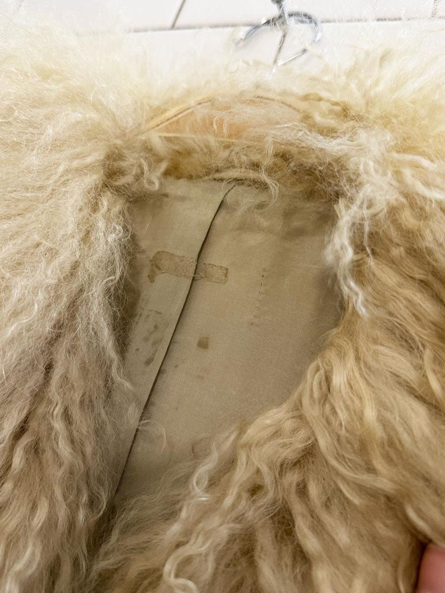 vintage 70s boho mongolian sheepskin suede vest | leather cut out - good market thrift store