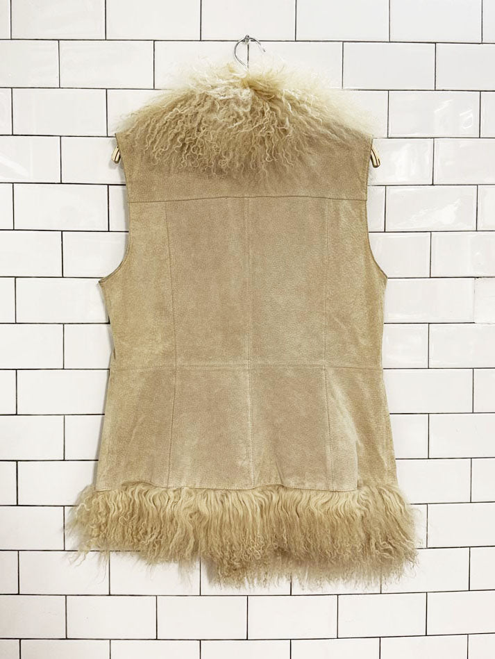vintage 70s boho mongolian sheepskin suede vest | leather cut out - good market thrift store