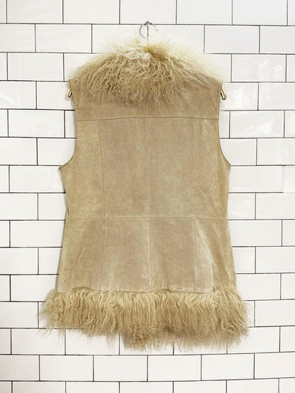 vintage 70s boho mongolian sheepskin suede vest | leather cut out - good market thrift store