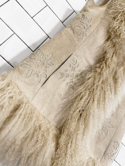 vintage 70s boho mongolian sheepskin suede vest | leather cut out - good market thrift store