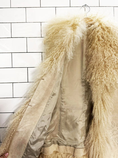 vintage 70s boho mongolian sheepskin suede vest | leather cut out - good market thrift store