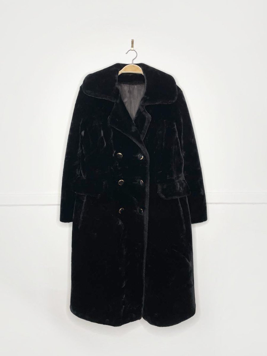 vintage 70s borgazia faux fur double breasted long teddy coat - good market thrift store