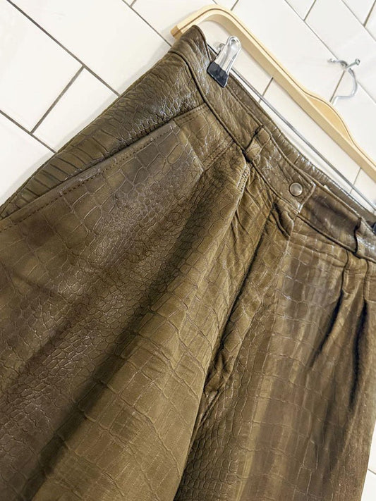 vintage 70s christian lauren lamb leather embossed pleated pants | paris new york | talon zipper - good market thrift store