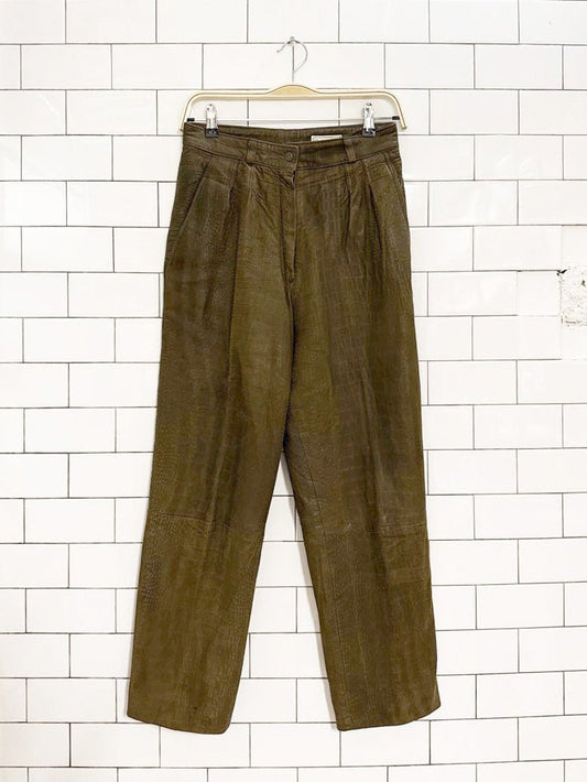 vintage 70s christian lauren lamb leather embossed pleated pants | paris new york | talon zipper - good market thrift store