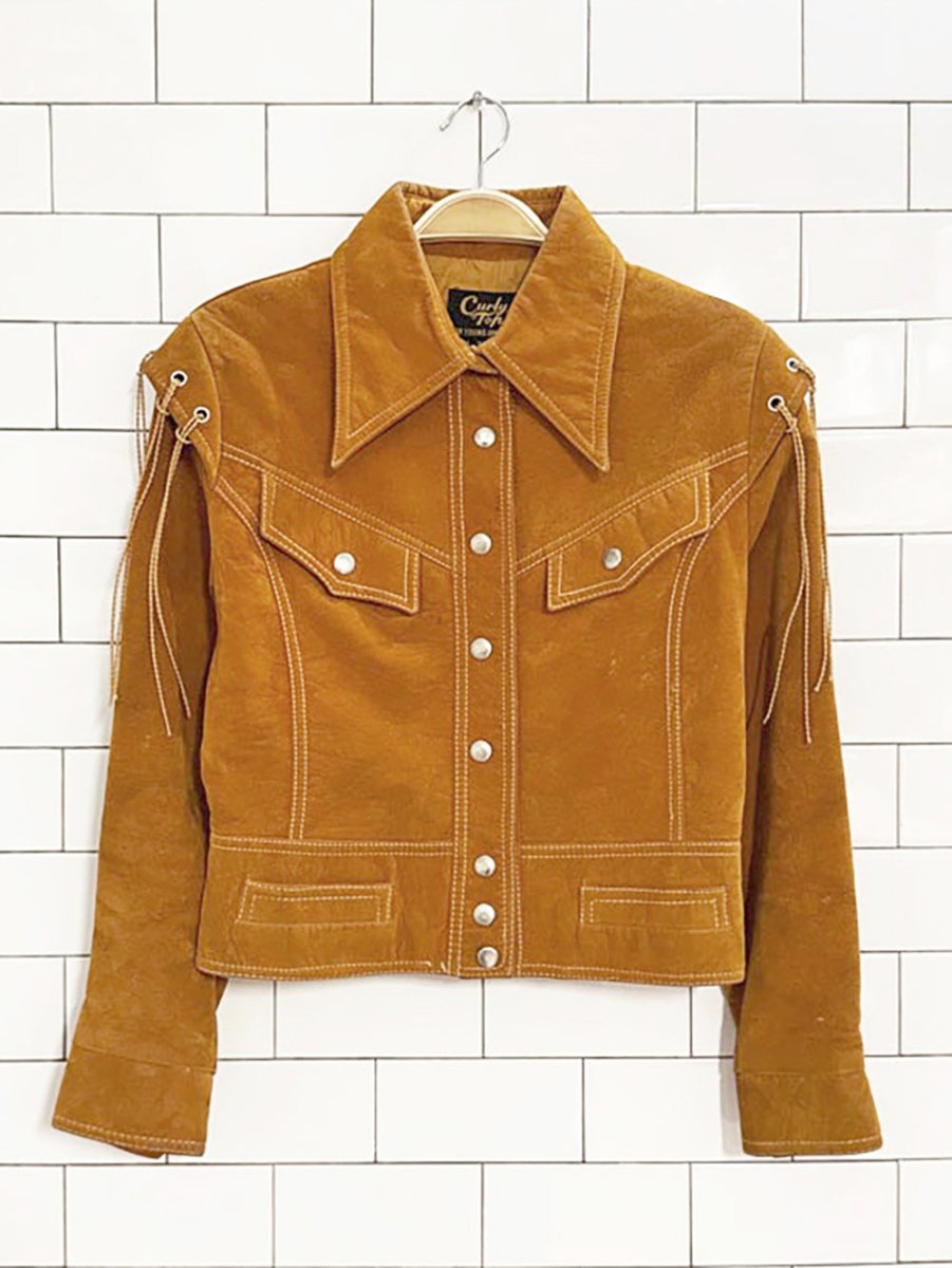 vintage 70s curly top faux suede velvet western cropped jacket - good market thrift store