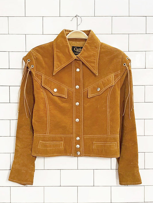 vintage 70s curly top faux suede velvet western cropped jacket - good market thrift store