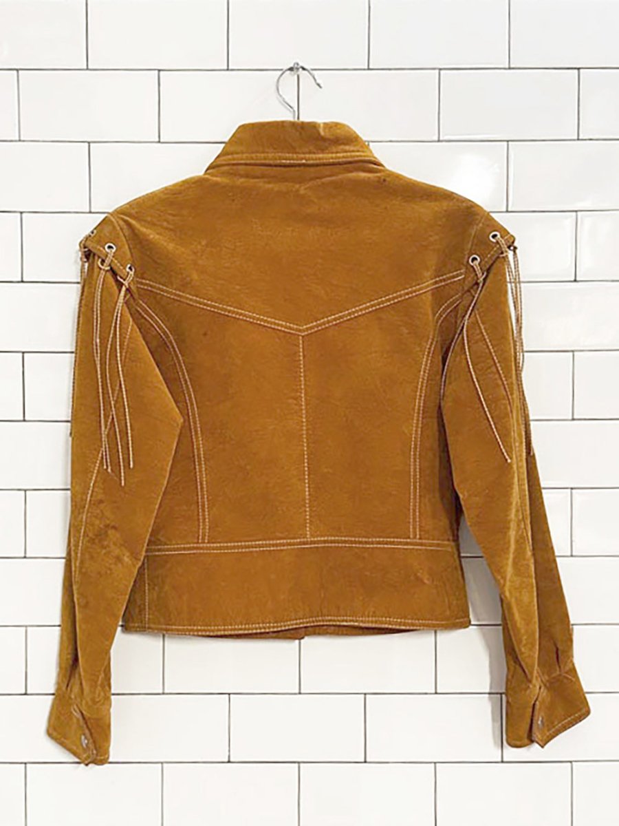 vintage 70s curly top faux suede velvet western cropped jacket - good market thrift store