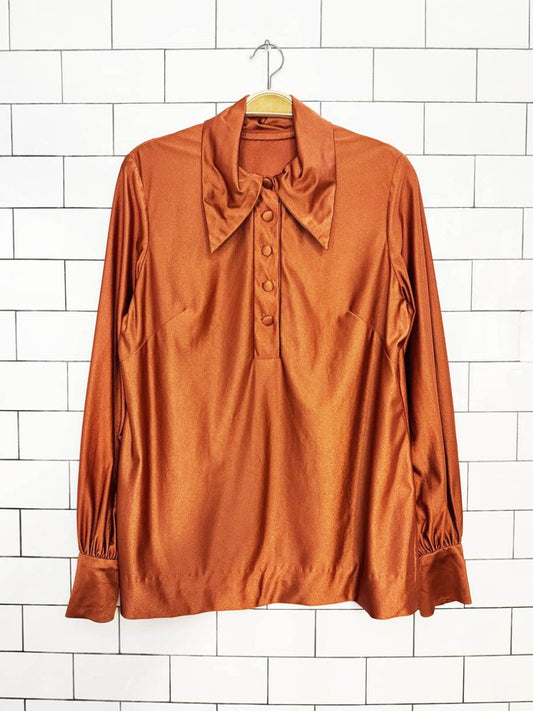 vintage 70s daggar collar poly-satin shirt - good market thrift store
