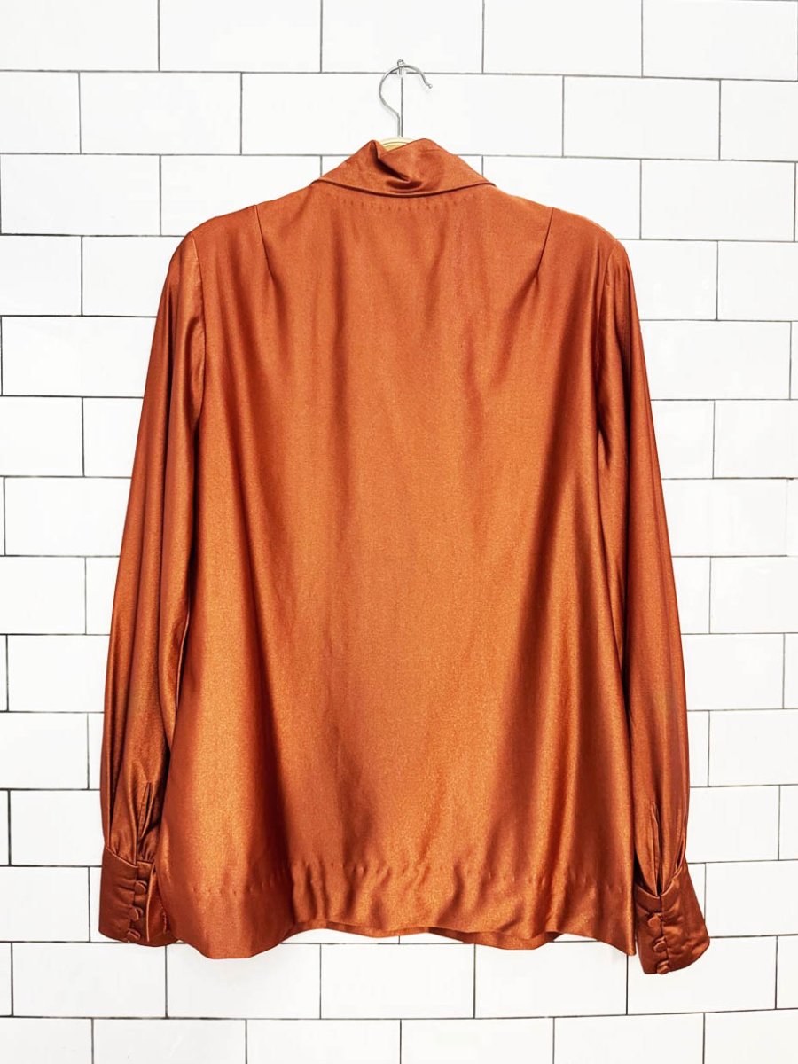 vintage 70s daggar collar poly-satin shirt - good market thrift store