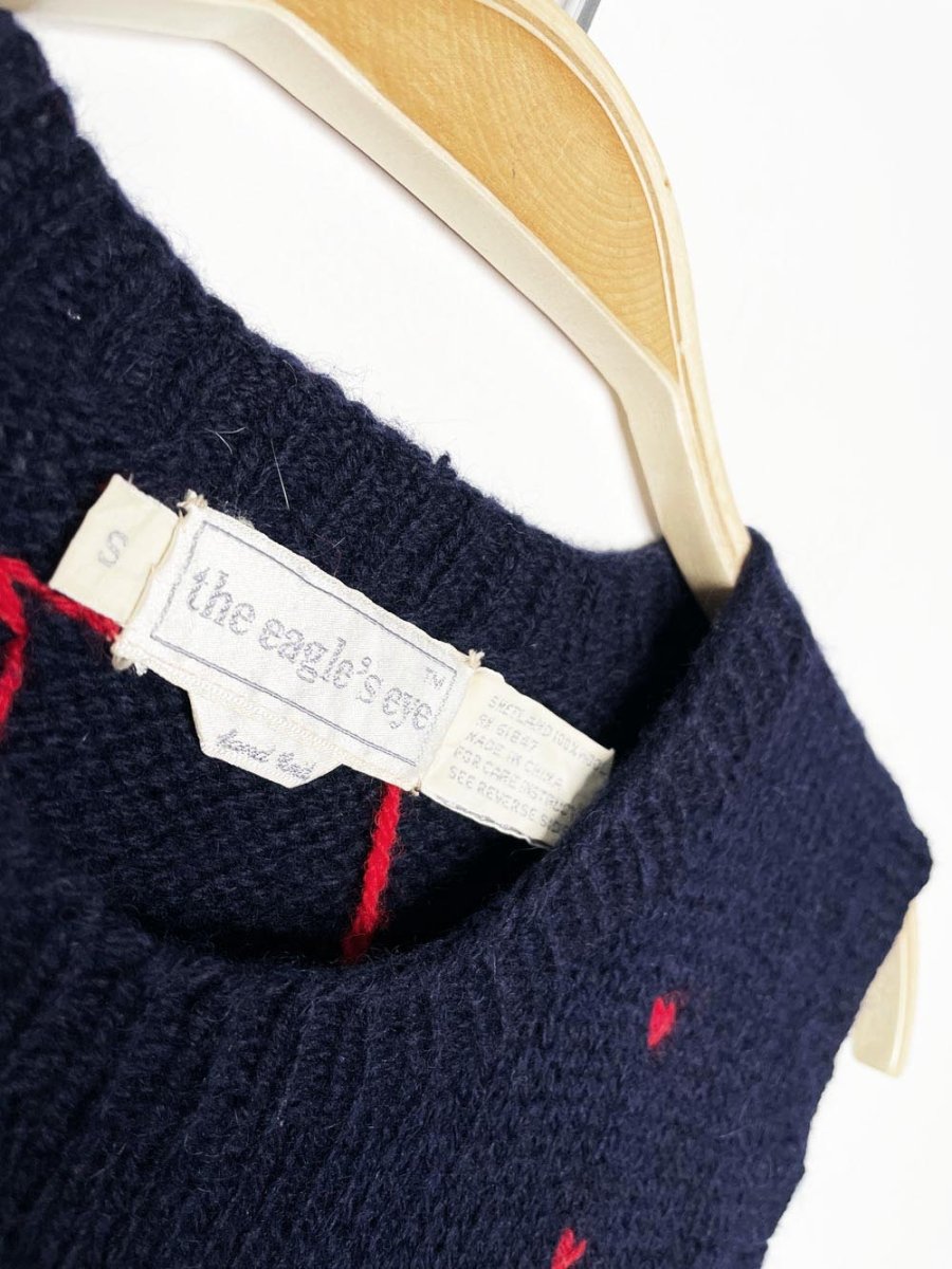 vintage 70s eagles eye 100% shetland wool hand - knit moose vest - good market thrift store