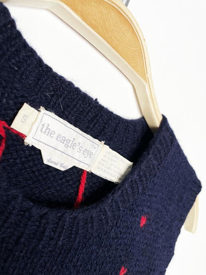 vintage 70s eagles eye 100% shetland wool hand - knit moose vest - good market thrift store