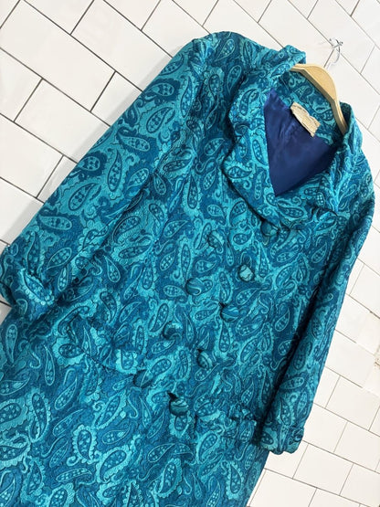 vintage 70s elysee jaquard paisley double breasted car coat - good market thrift store