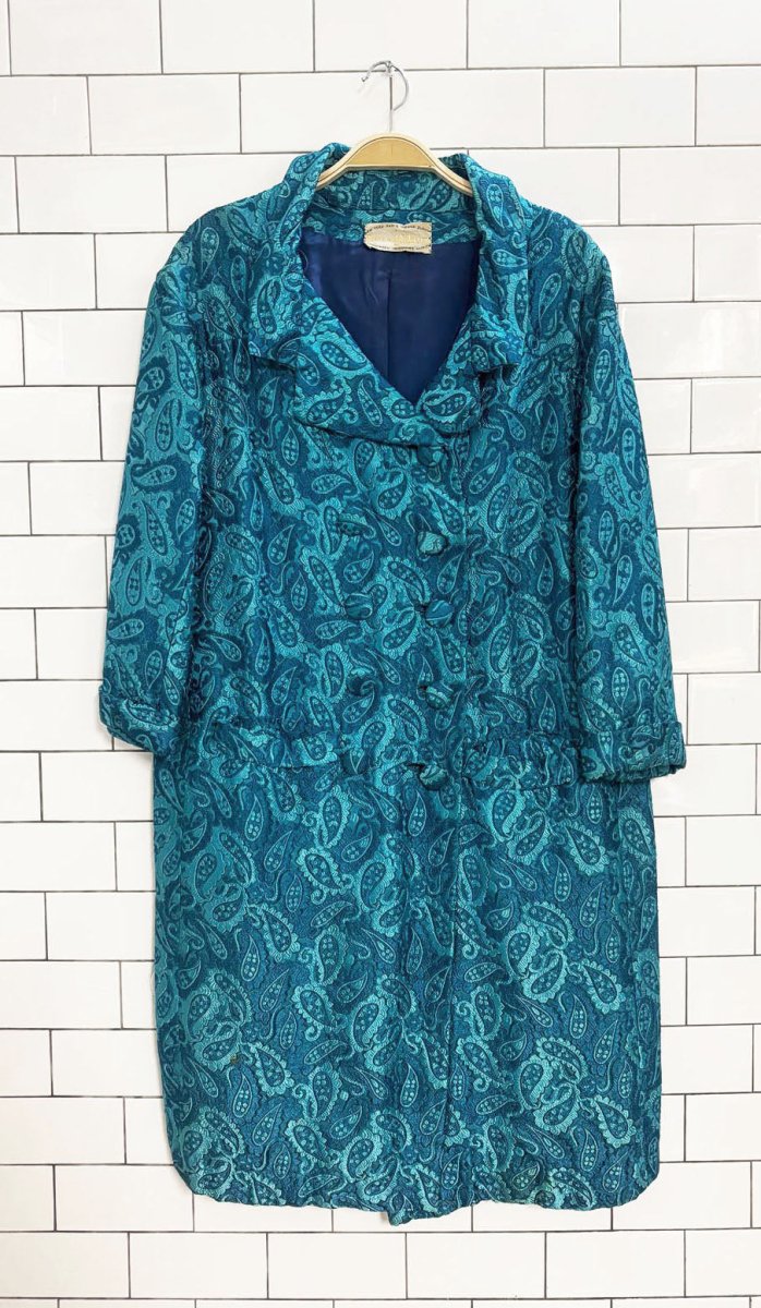 vintage 70s elysee jaquard paisley double breasted car coat - good market thrift store