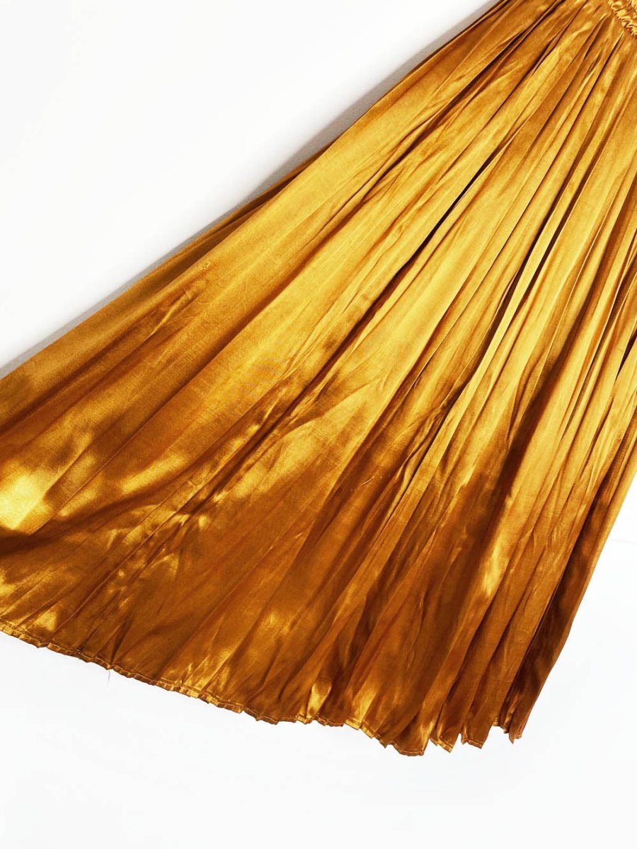 vintage 70s esprit gold satin pleated midi skirt - good market thrift store
