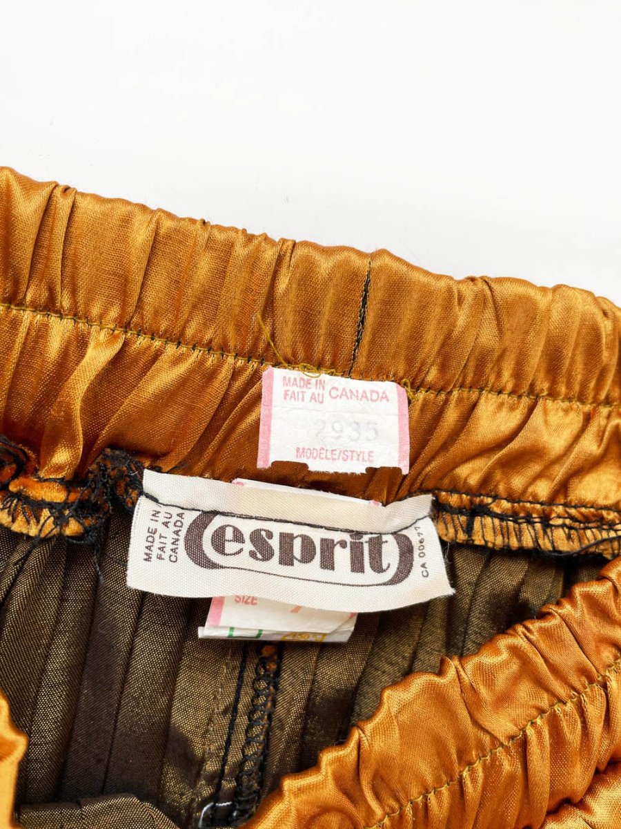 vintage 70s esprit gold satin pleated midi skirt - good market thrift store