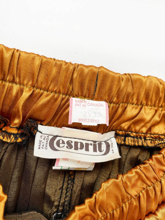 vintage 70s esprit gold satin pleated midi skirt - good market thrift store