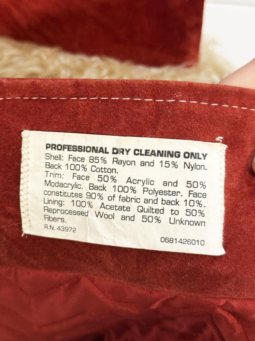 vintage 70s fingerhut fashion velvet penny lane coat | faux fur trim - good market thrift store
