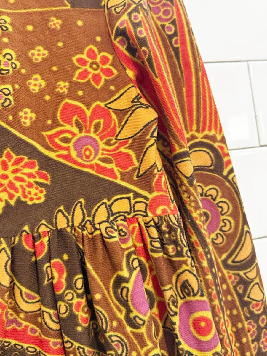 vintage 70s floral paisley empire waist groovy maxi dress | lightening zipper - good market thrift store