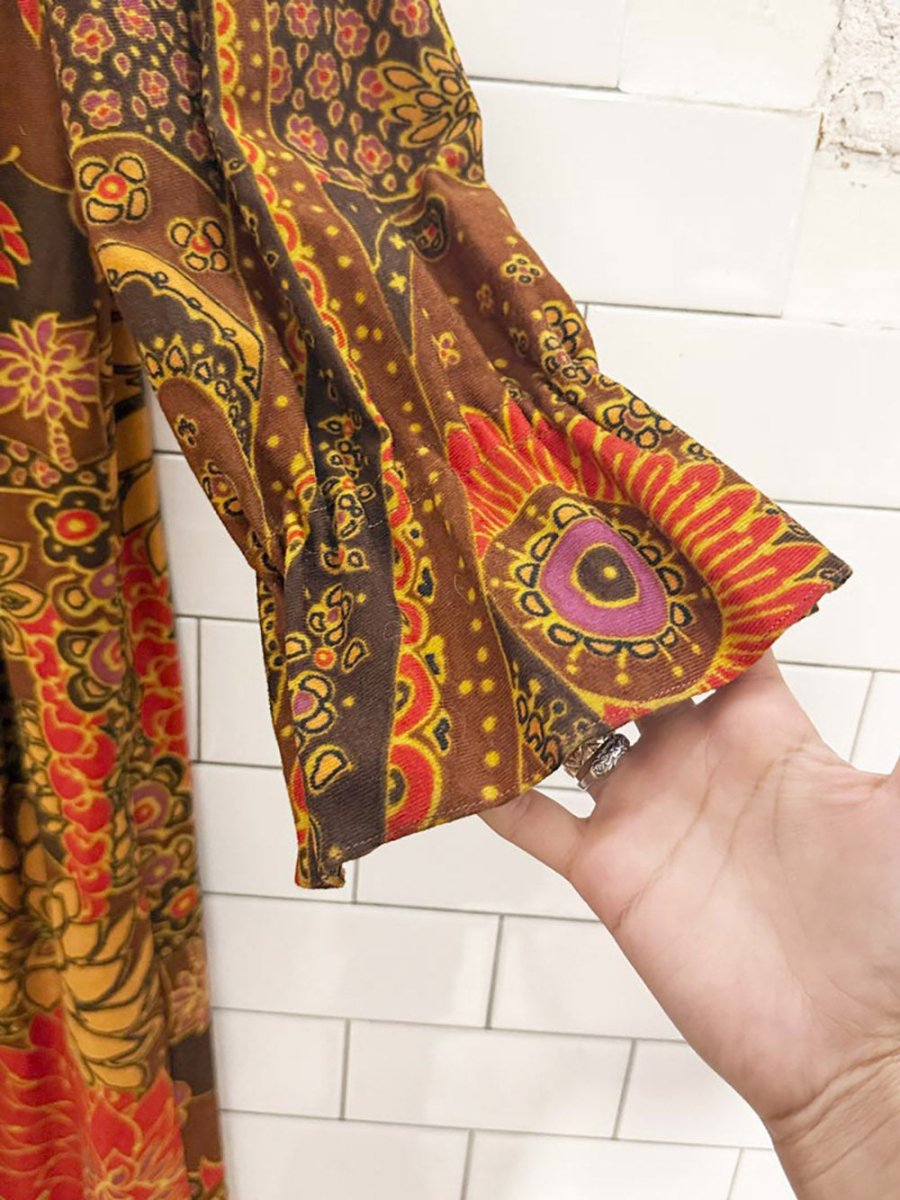 vintage 70s floral paisley empire waist groovy maxi dress | lightening zipper - good market thrift store