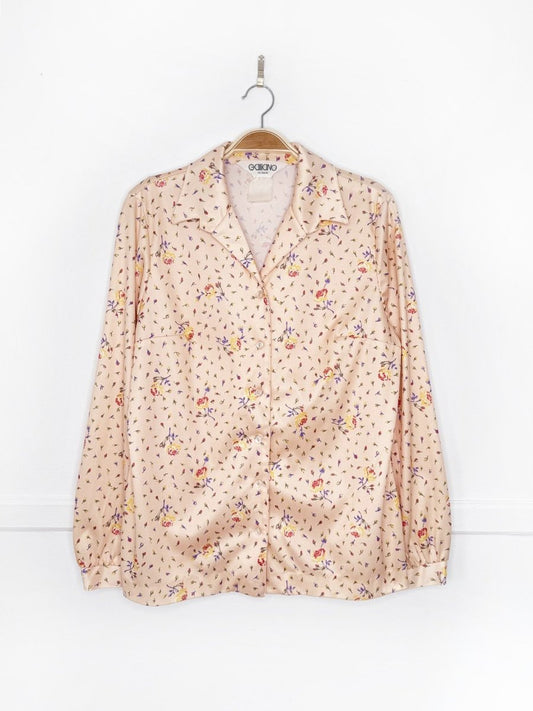 vintage 70s galliano floral poly knit blouse - good market thrift store