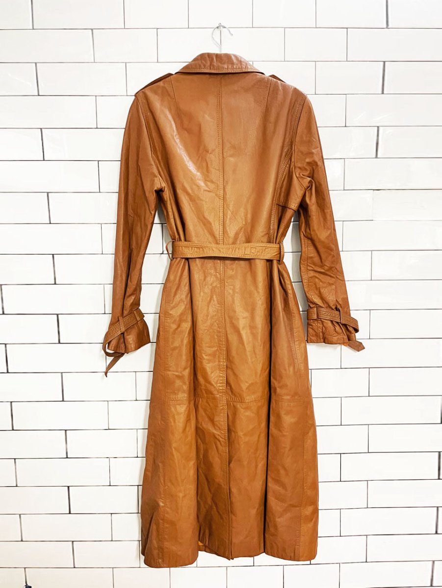vintage 70s german leather classic belted trench coat - good market thrift store