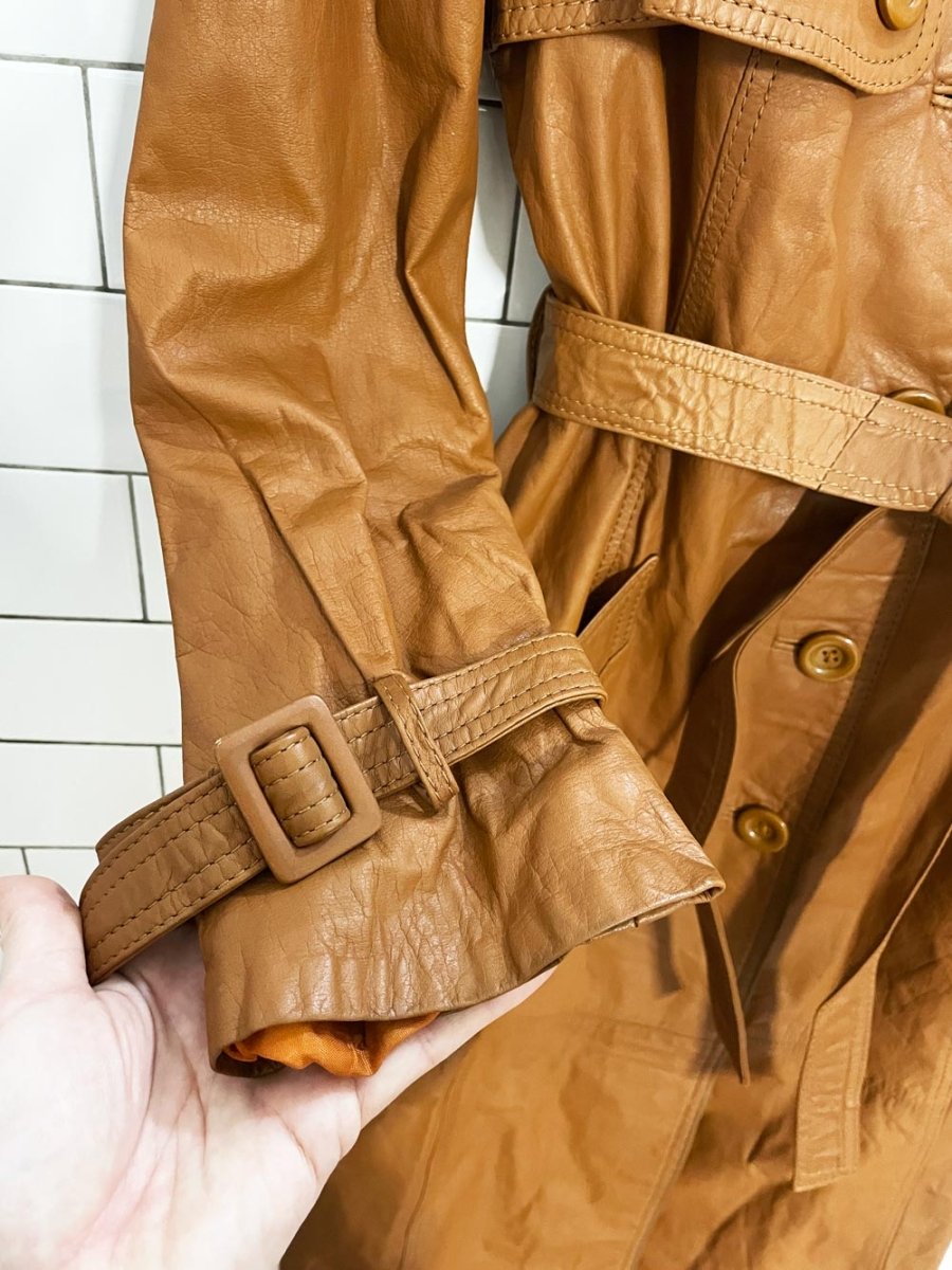 vintage 70s german leather classic belted trench coat - good market thrift store