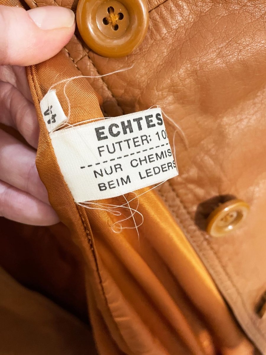 vintage 70s german leather classic belted trench coat - good market thrift store