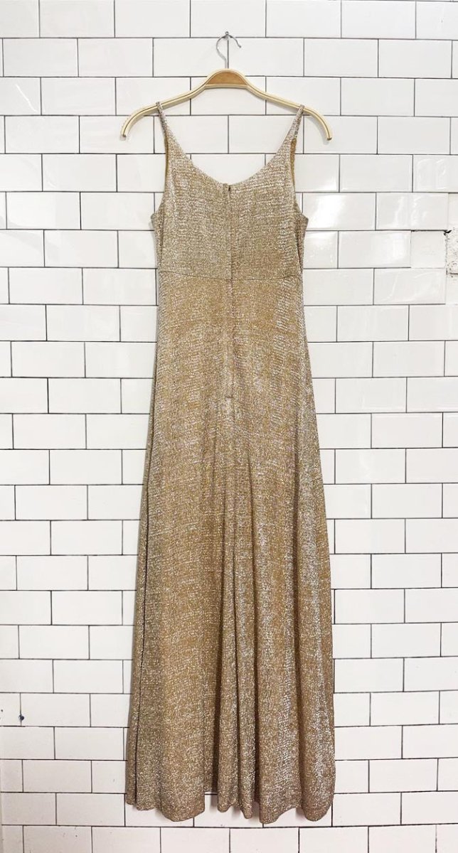 vintage 70s gold metallic knit gown | lightning zipper - good market thrift store