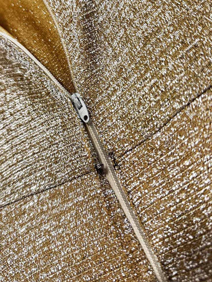 vintage 70s gold metallic knit gown | lightning zipper - good market thrift store