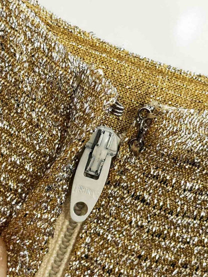 vintage 70s gold metallic knit gown | lightning zipper - good market thrift store