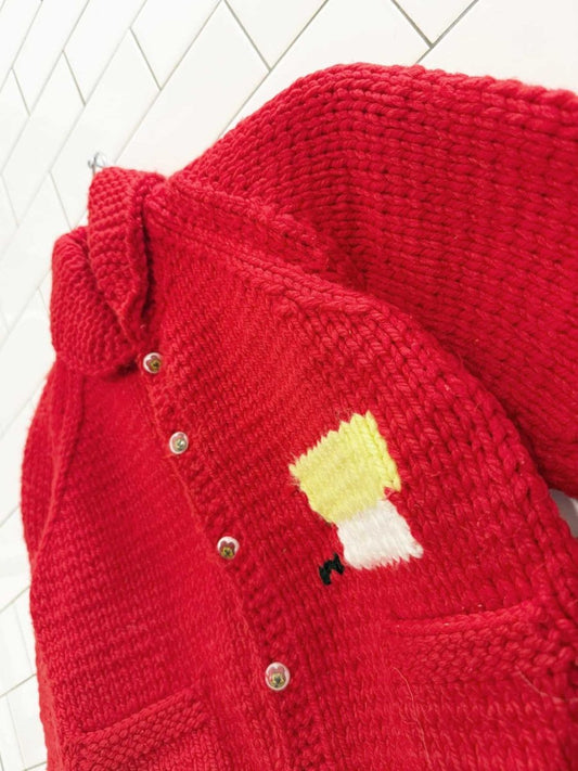 vintage 70s hand - knit snoopy kids cardigan - good market thrift store