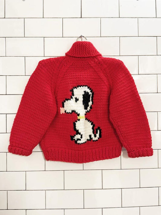 vintage 70s hand - knit snoopy kids cardigan - good market thrift store