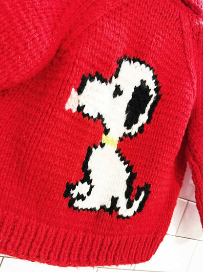 vintage 70s hand - knit snoopy kids cardigan - good market thrift store