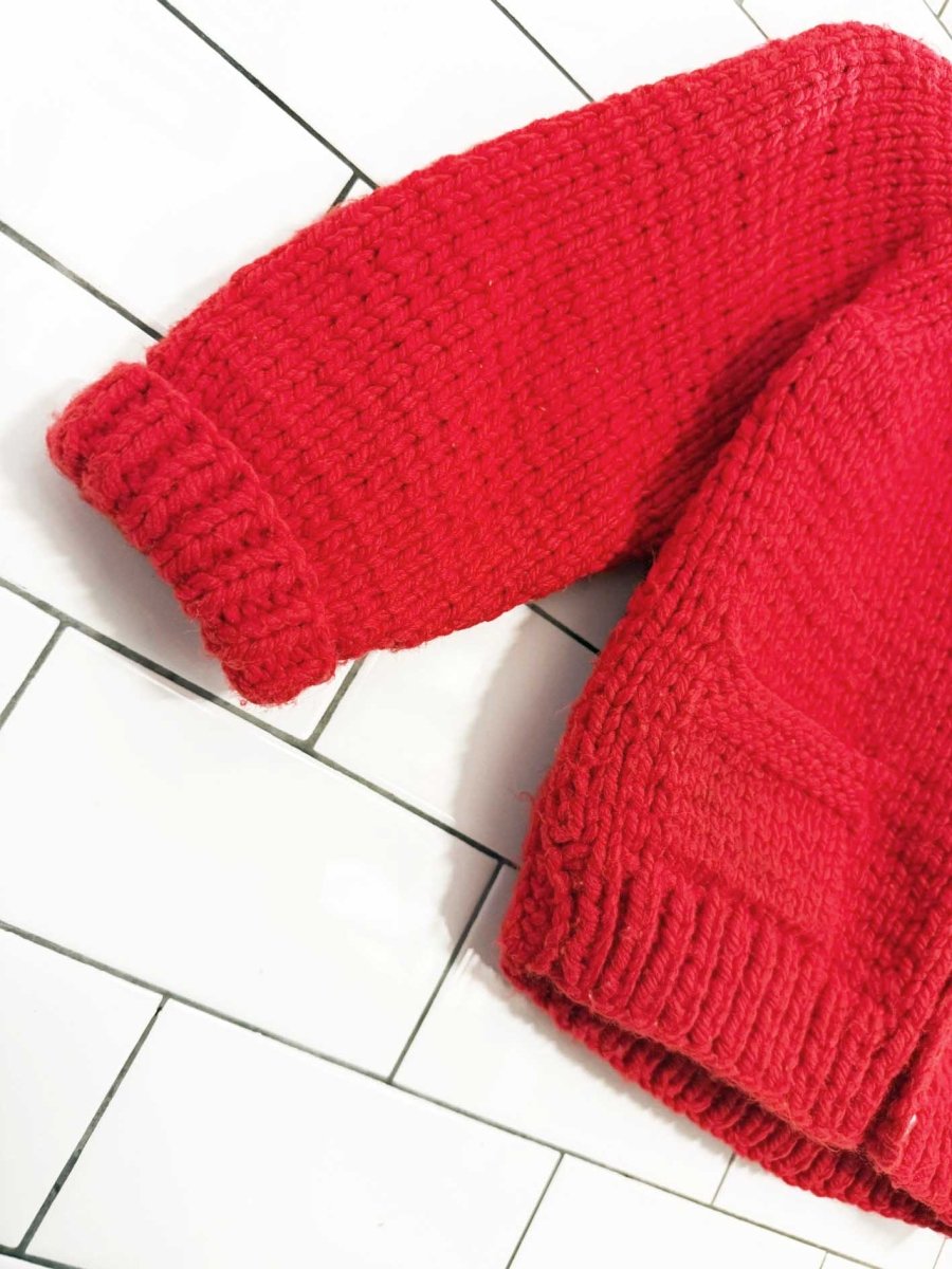 vintage 70s hand - knit snoopy kids cardigan - good market thrift store