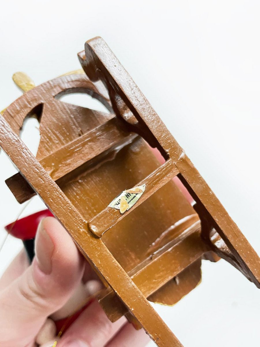 vintage 70s hand - painted wood sled ornament - good market thrift store