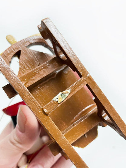 vintage 70s hand - painted wood sled ornament - good market thrift store